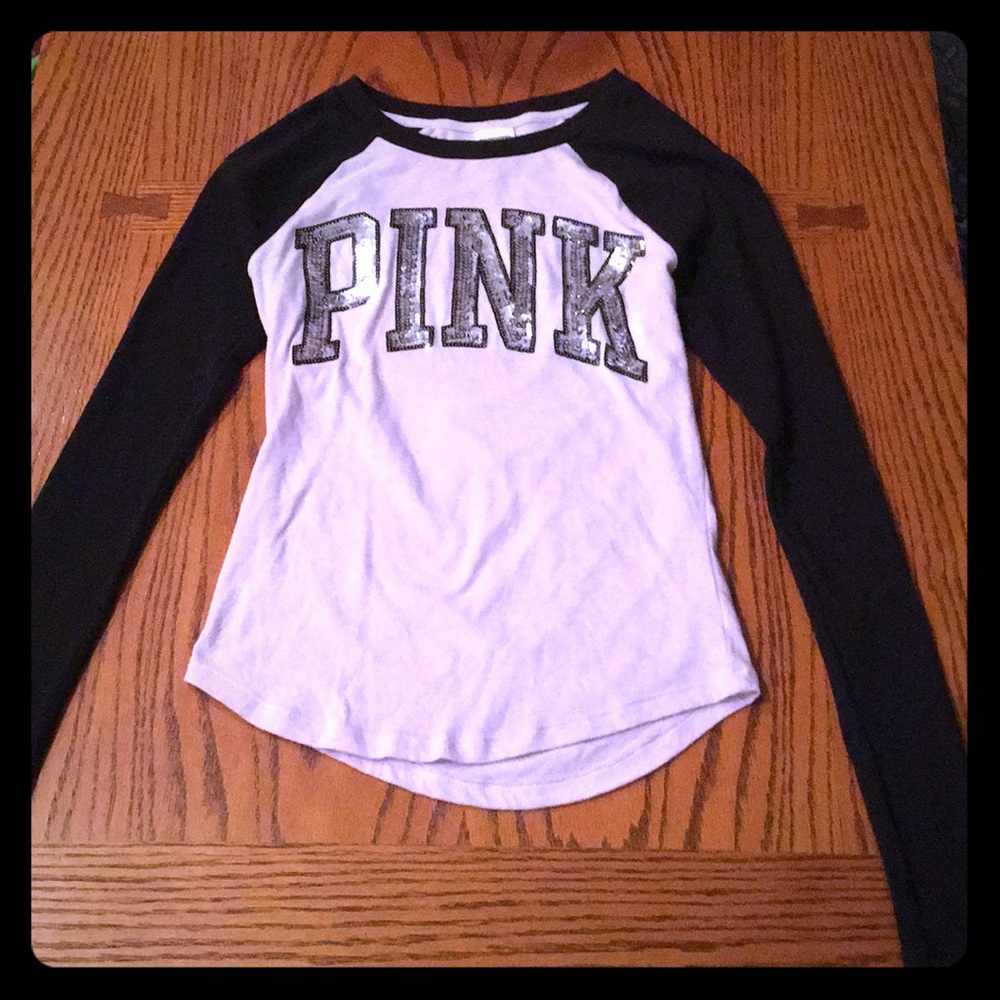 PINK cute sequin long sleeve shirt! Xs